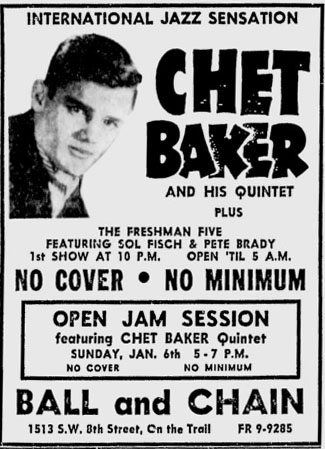 Historic flyer for Chet Baker at Ball & Chain
