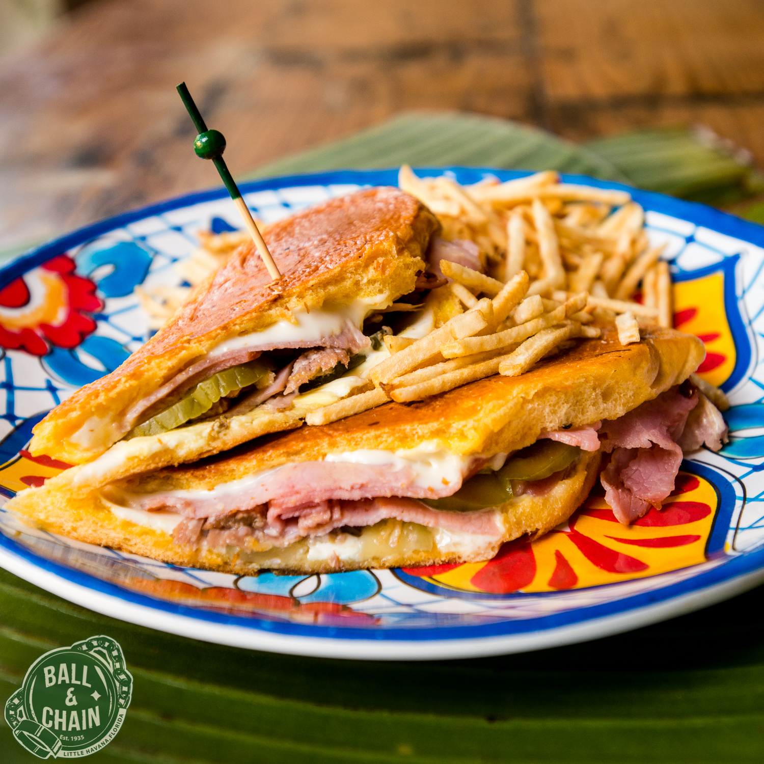 Cuban Sandwich – Ball & Chain Miami Cuban sandwich with ham, mojo pork and Swiss pressed on Cuban bread at Ball & Chain in Little Havana