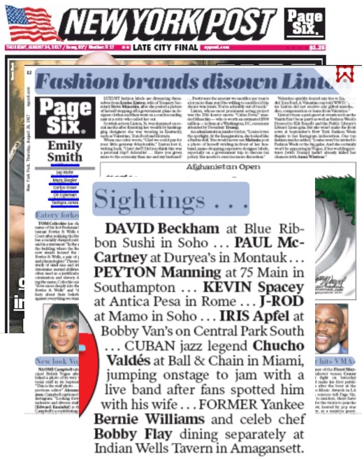 Ball & Chain featured in New York Post Page 6 