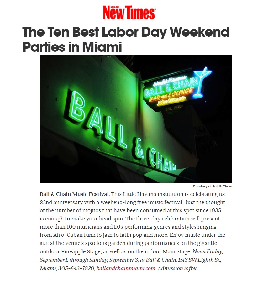 Ball & Chain in Miami New Times August 2017