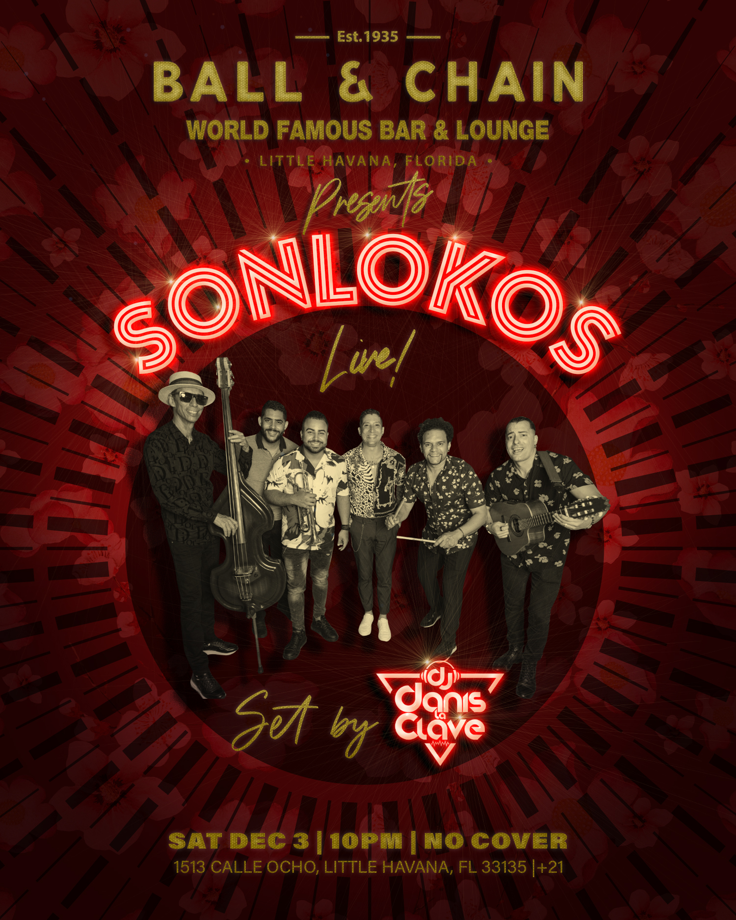 The band Sonlokos on a red event flyer