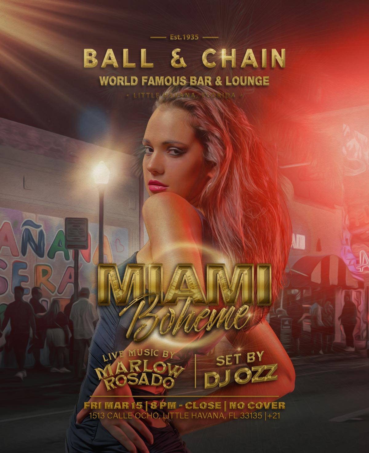 attractive woman outside of Ball & Chain in Miami