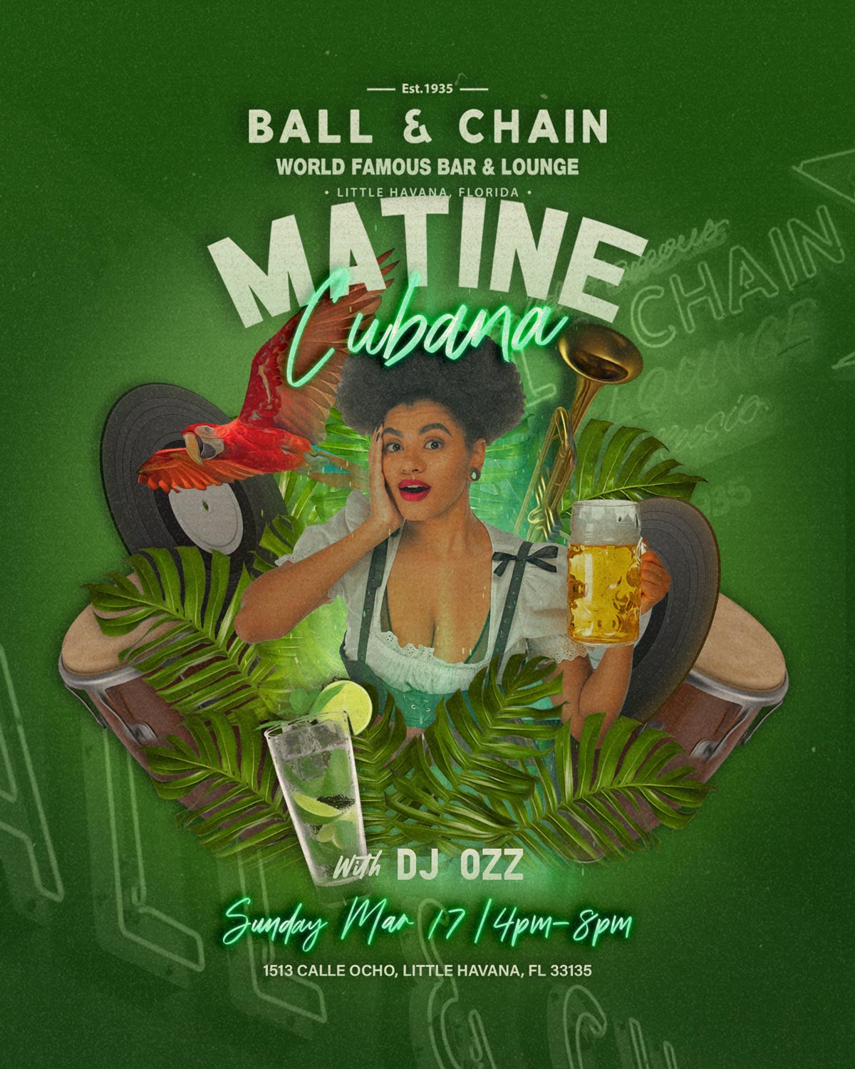 St- Patricks themed flyer for Matine Cuban