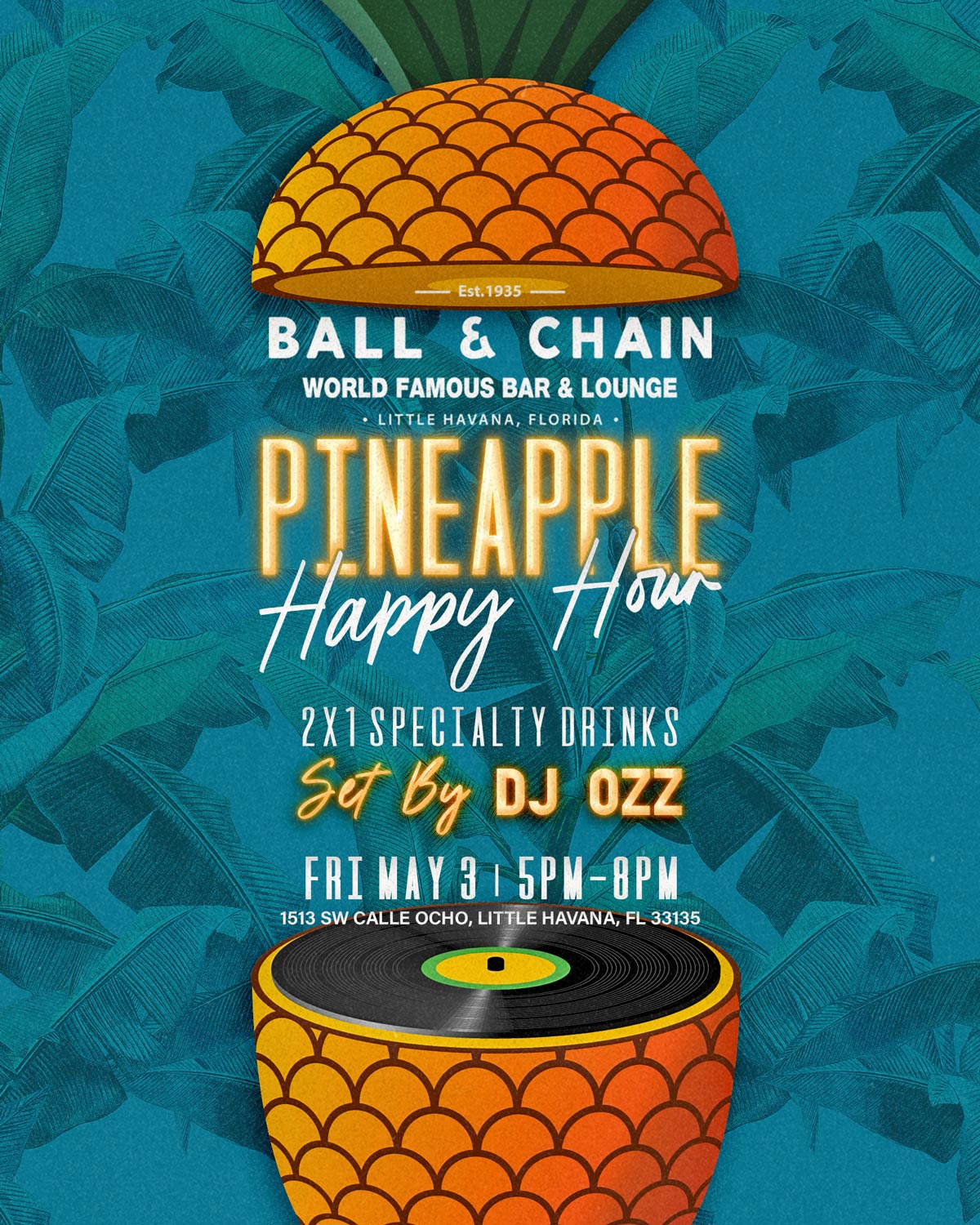 pineapple top and bottom separating to reveal invitation text
