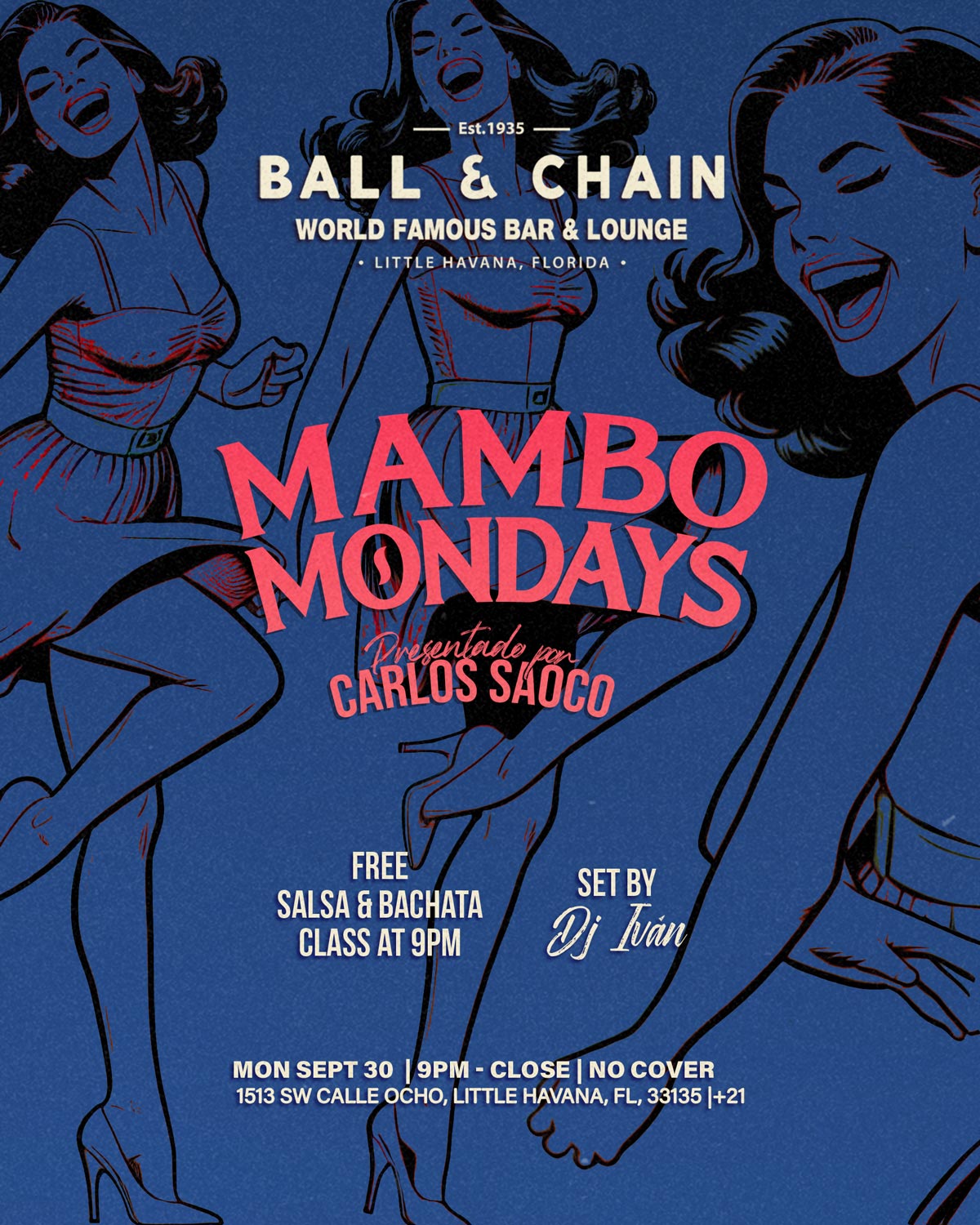 Illustration of people dancing mambo at Ball & Chain Miami