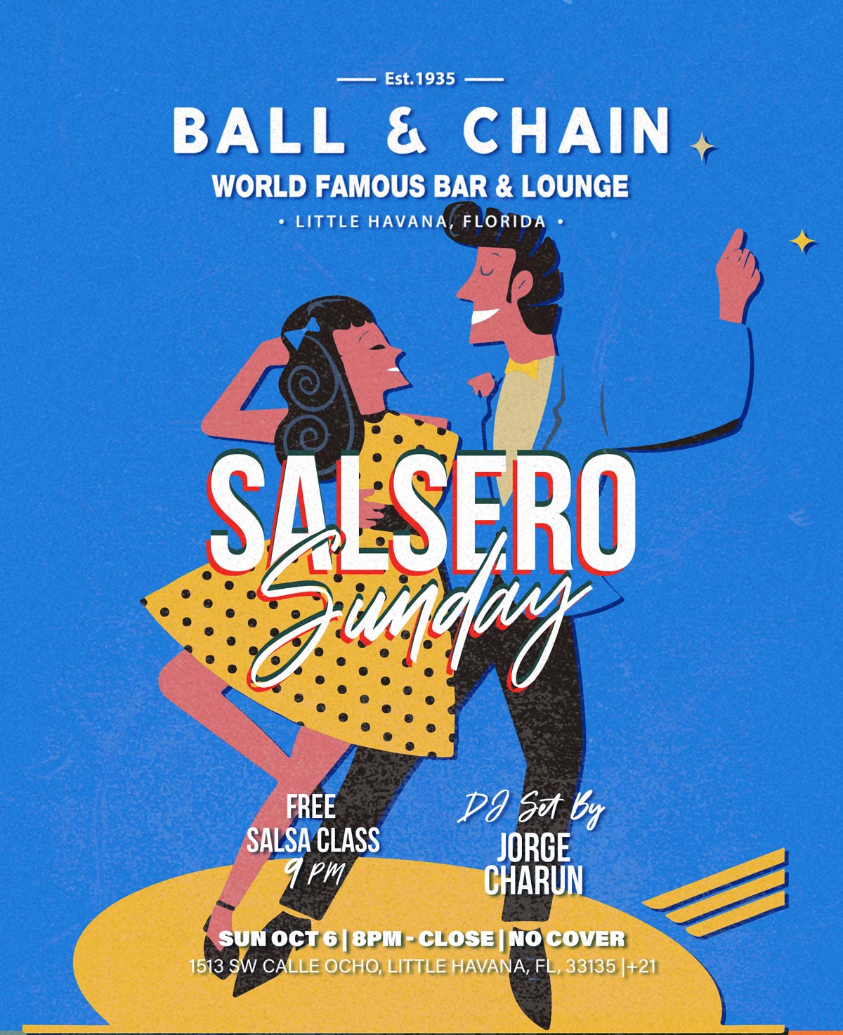 illustration of a 50's styled couple dancing salsa