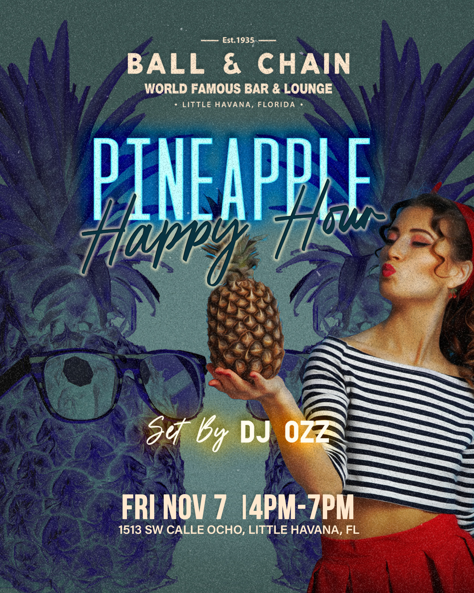 woman in a striped shirt holding a pineapple