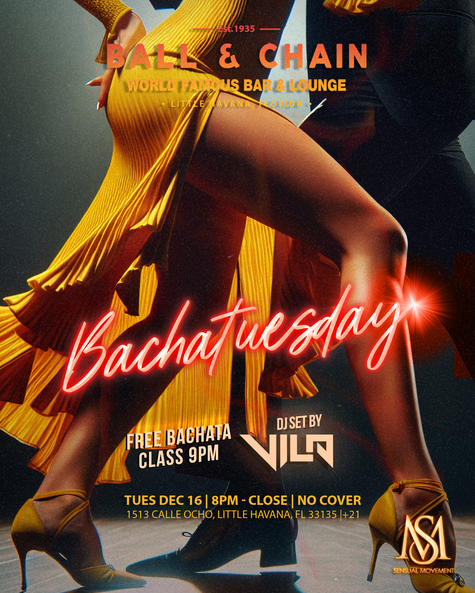 woman in a yellow dress with her leg wrapped around a man in a suit dancing bachata