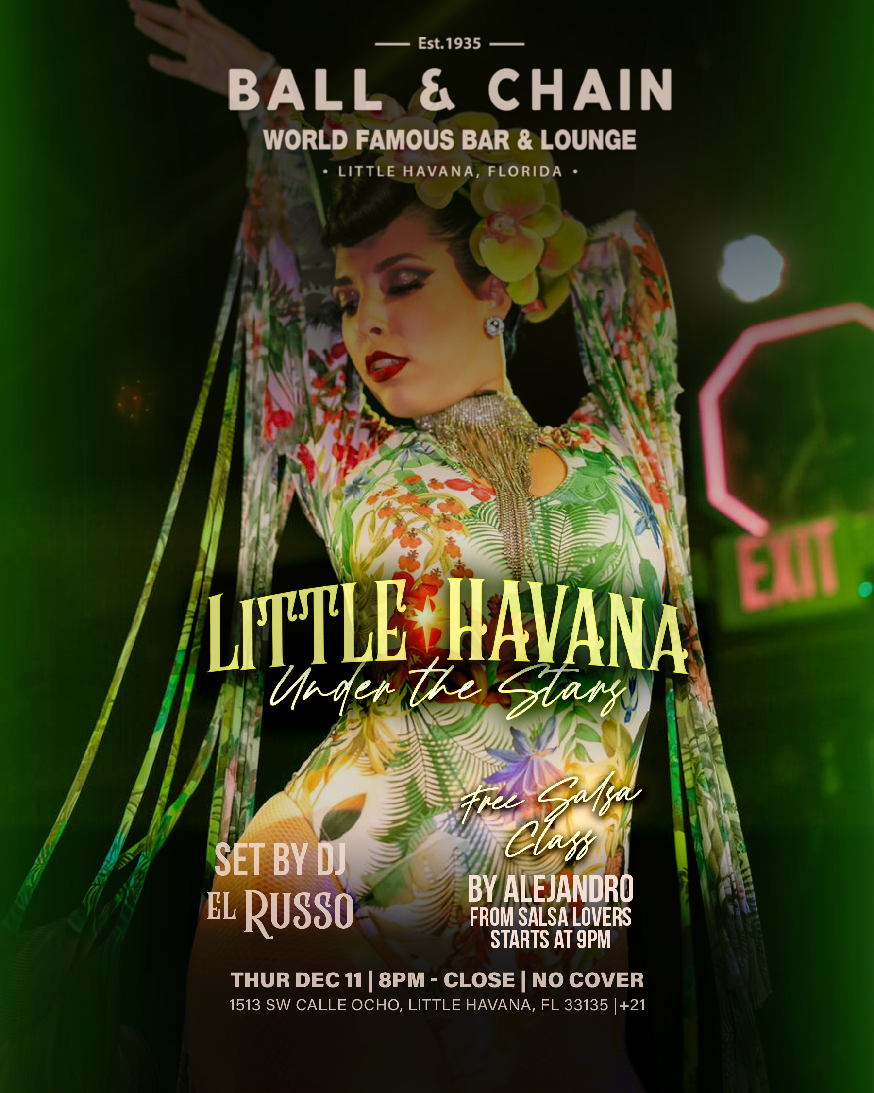 Woman in a floral dress dancing on stage