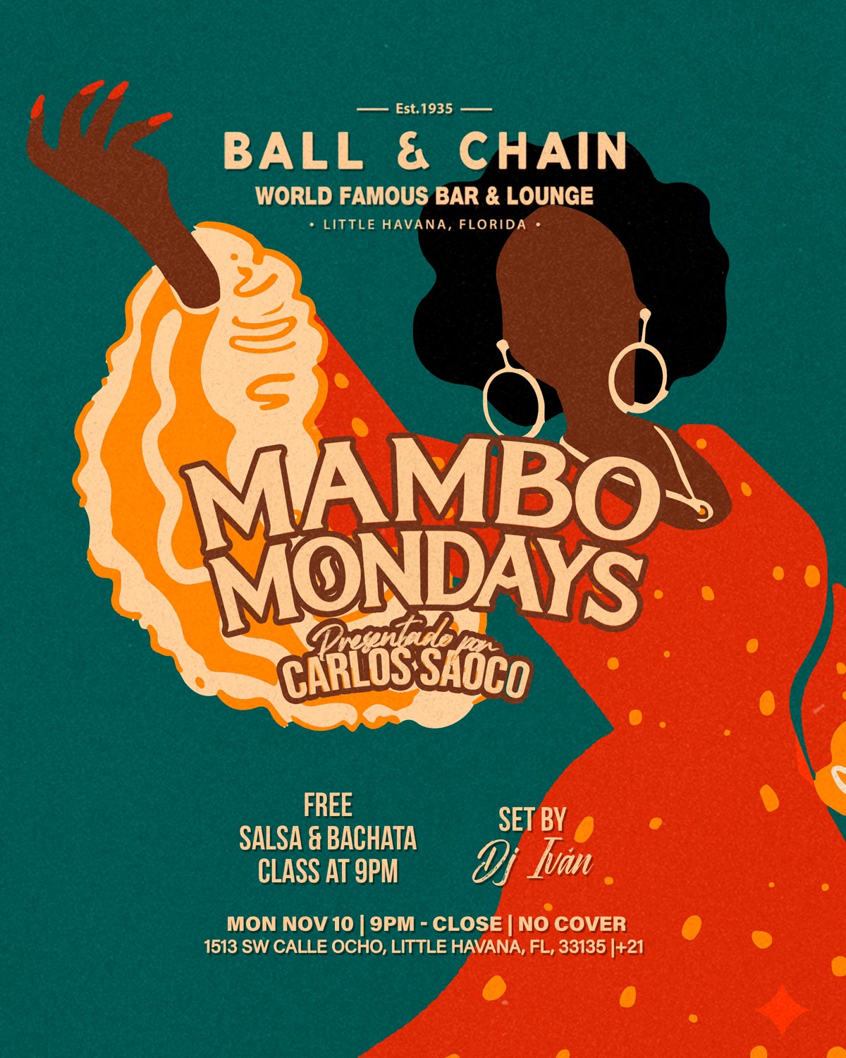 stylized illustration of a woman dancing mambo