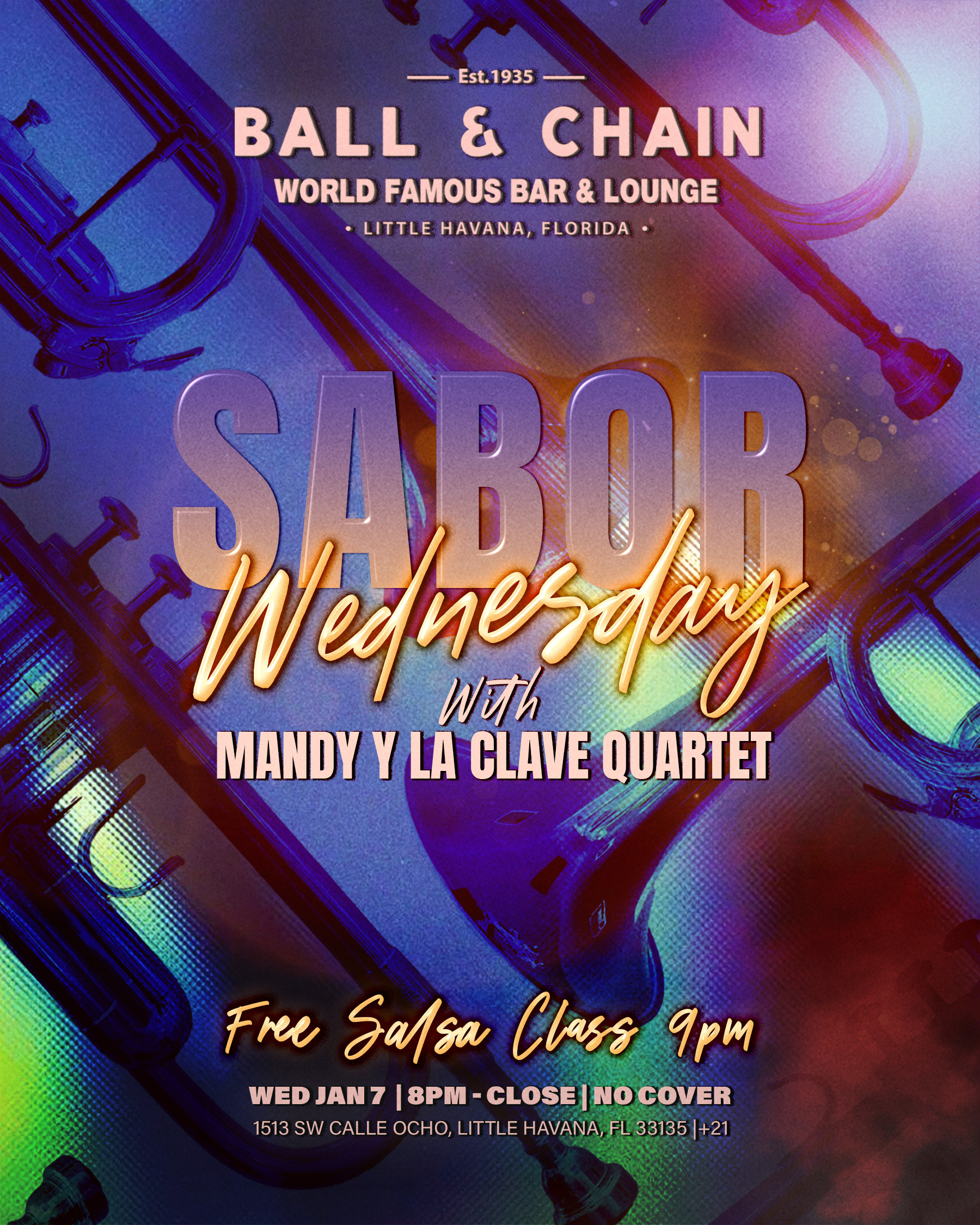 trumpets floating on a purple background