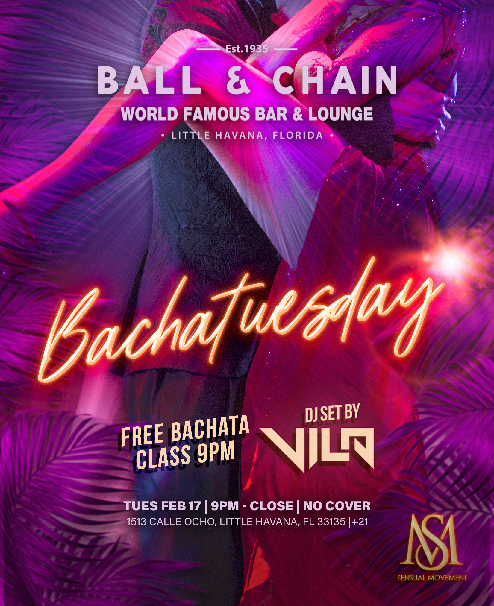 couple dancing bachata in purple light