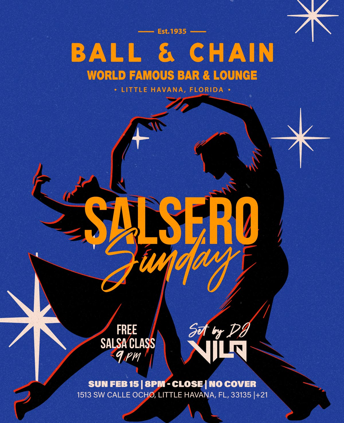 illustration of a couple dancing salsa under the stars