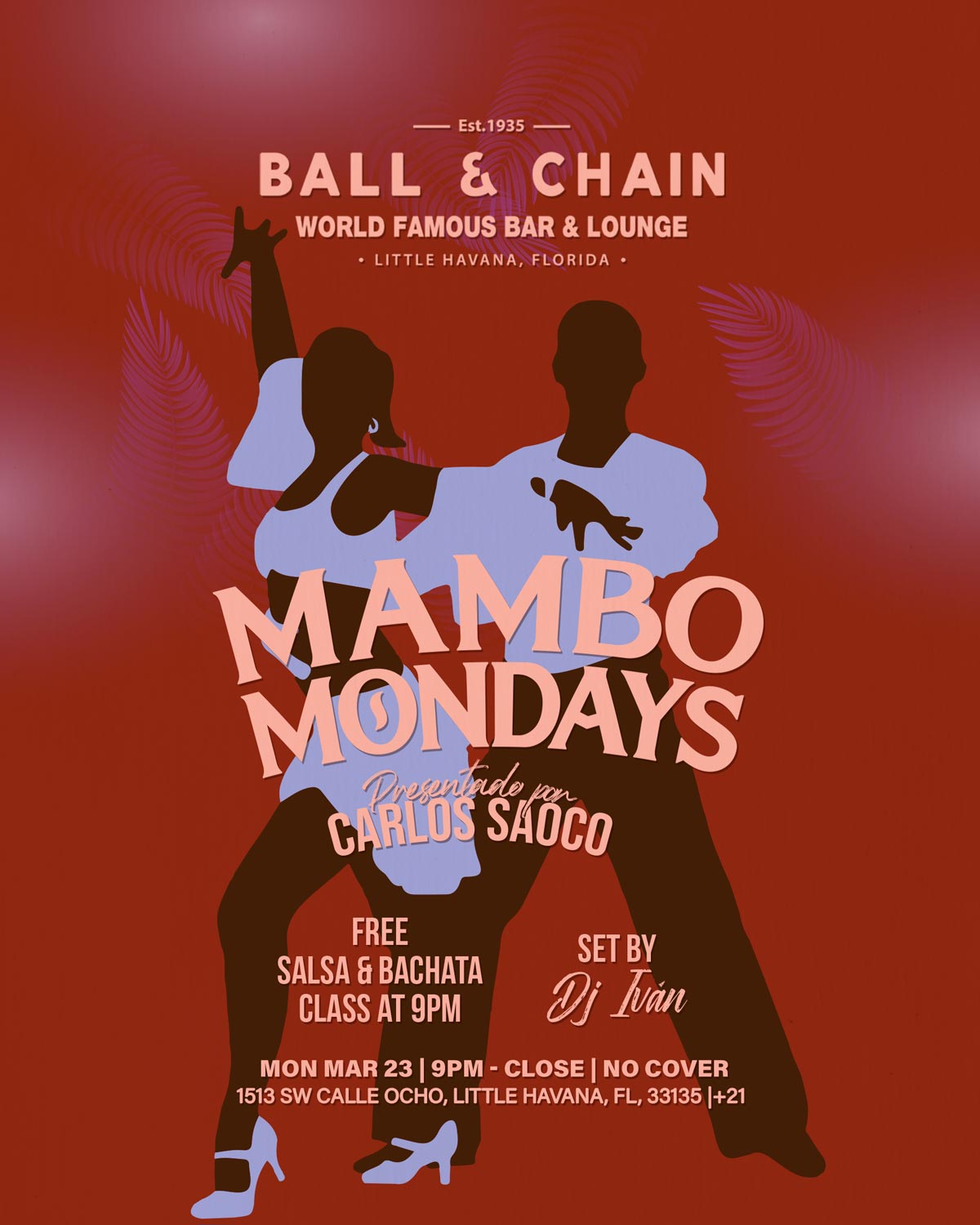 two color silhouettes of couple dancing mambo