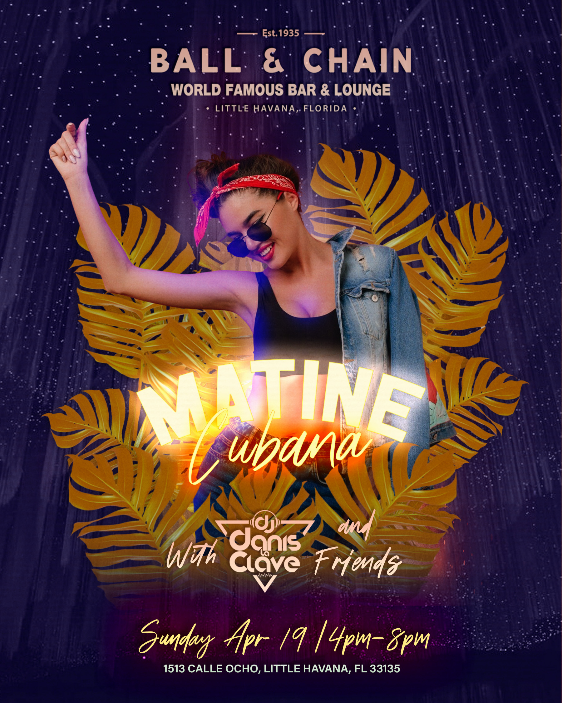 woman with sunglasses and a headband dancing in front of palms