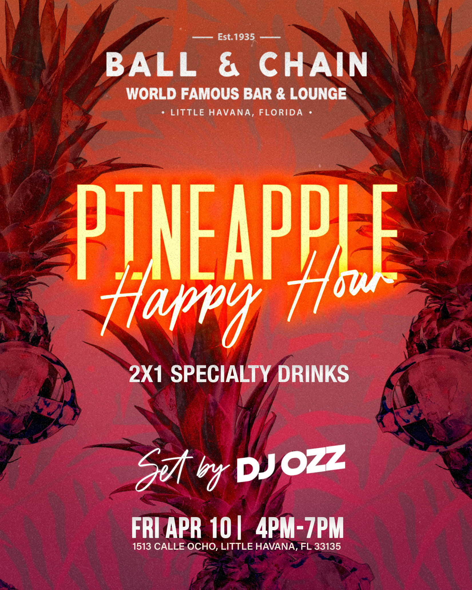 pineapples floating on a red background