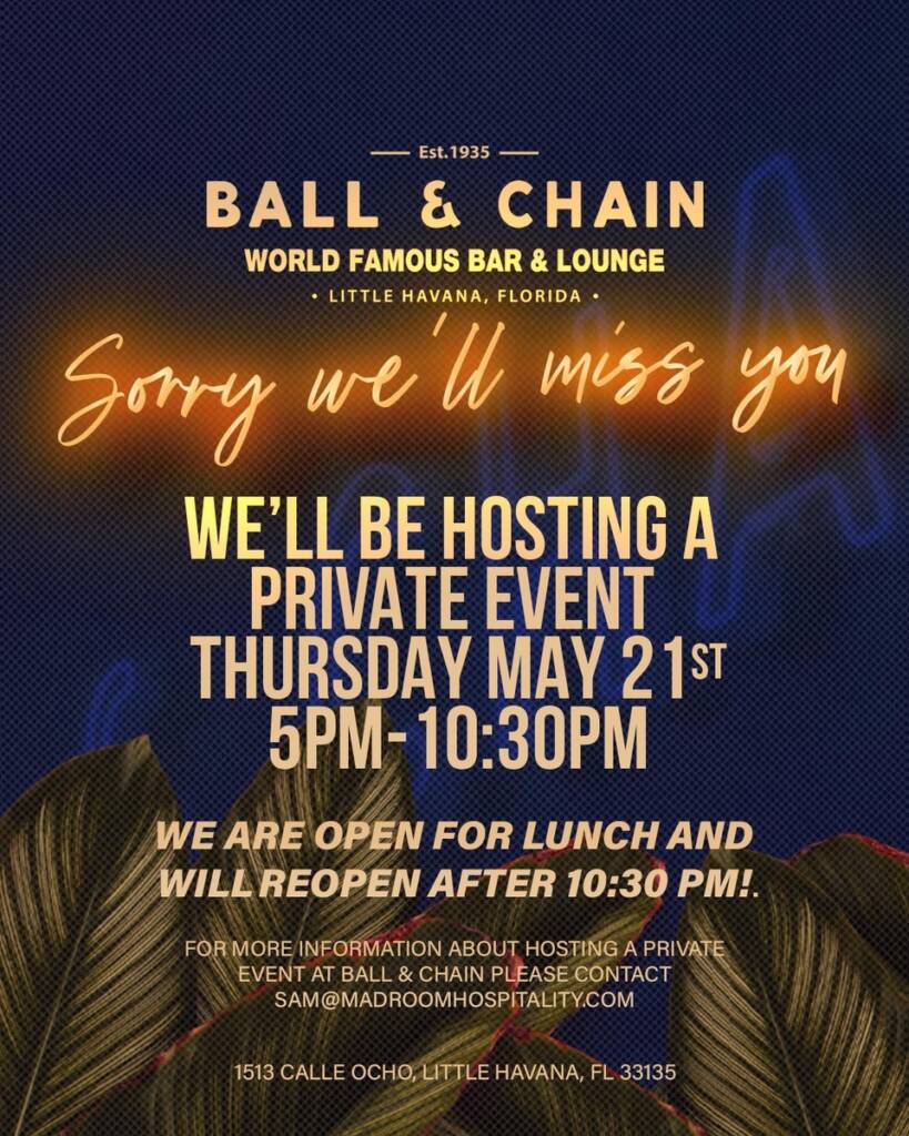 Closed for private event may 21