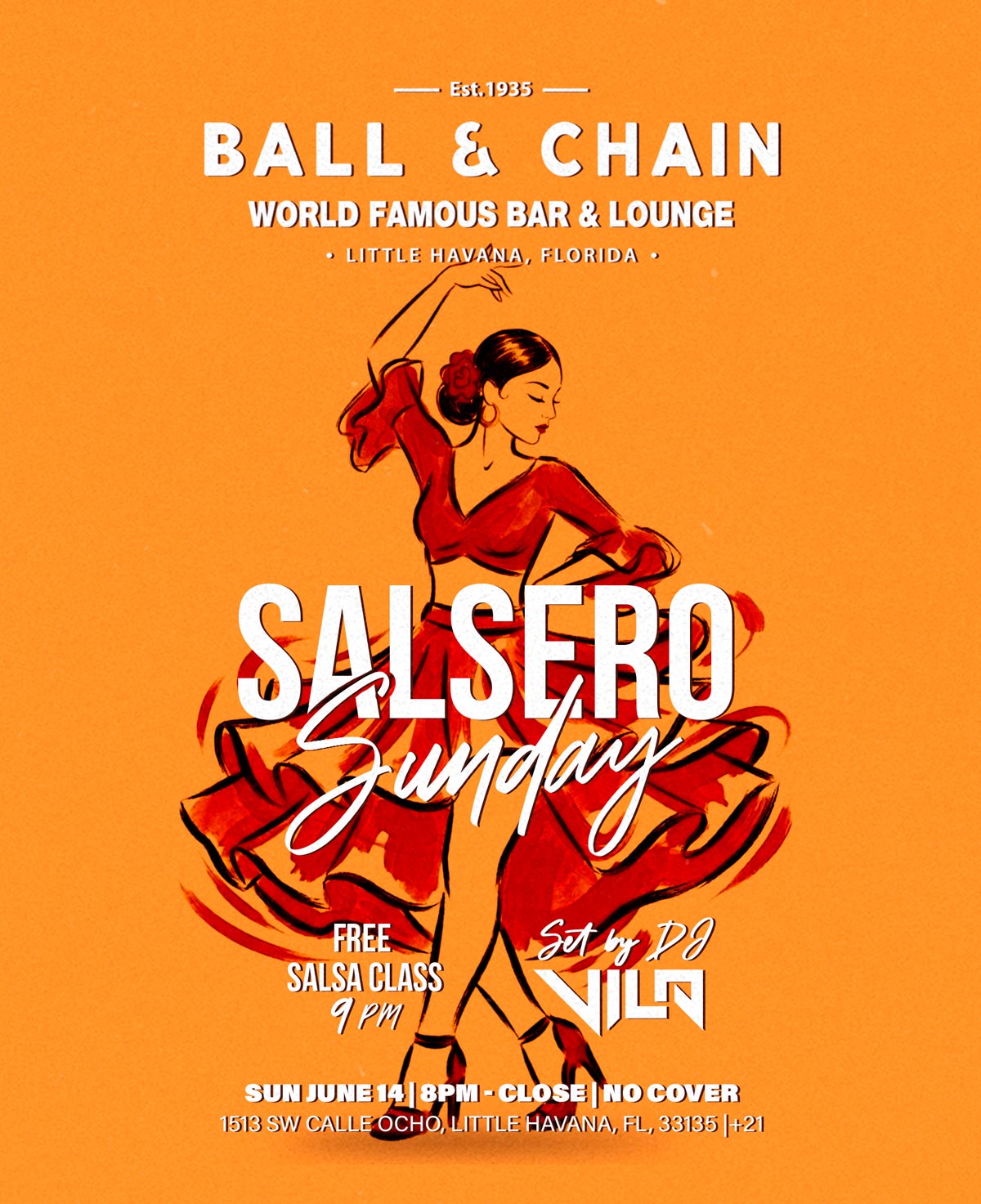 illustration of a woman dancing salsa in a billowing dress
