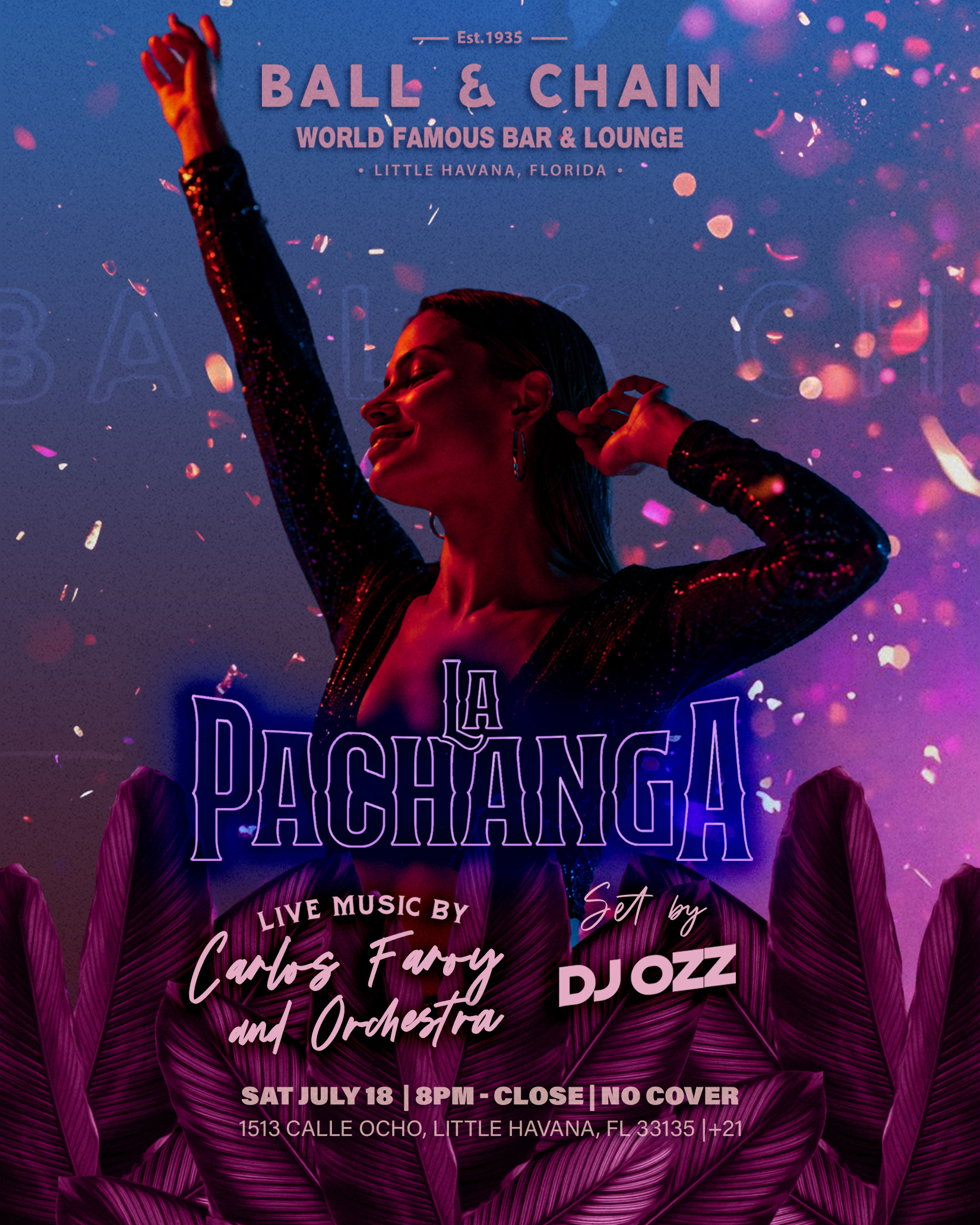 B&C_PACHANGA_JULY18 woman dancing with her arms raised in the air