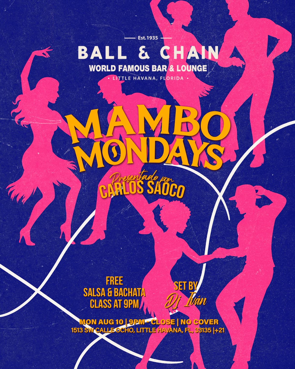 pink silhouettes of people dancing mambo