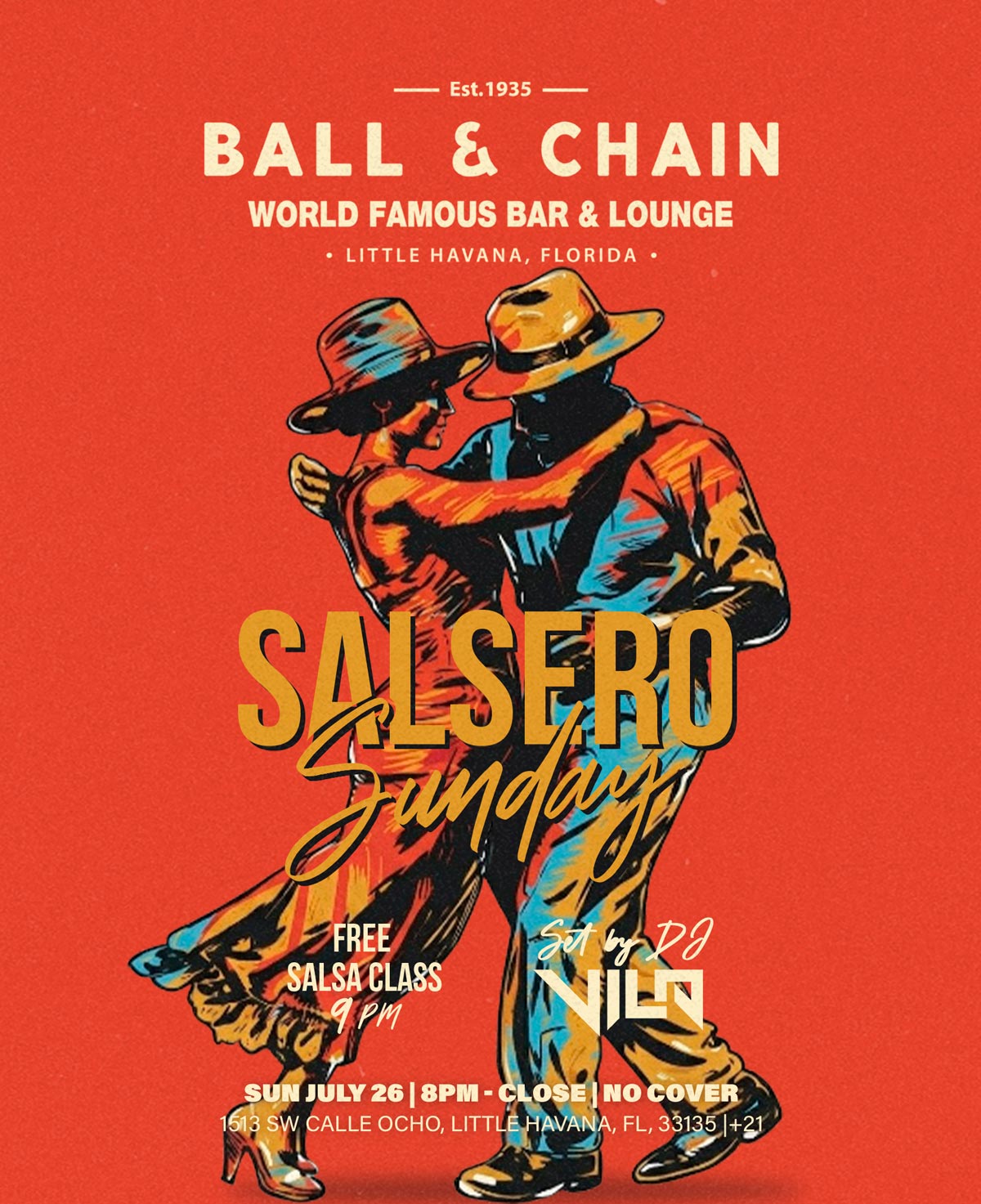 illustration of a couple in fedoras dancing salsa