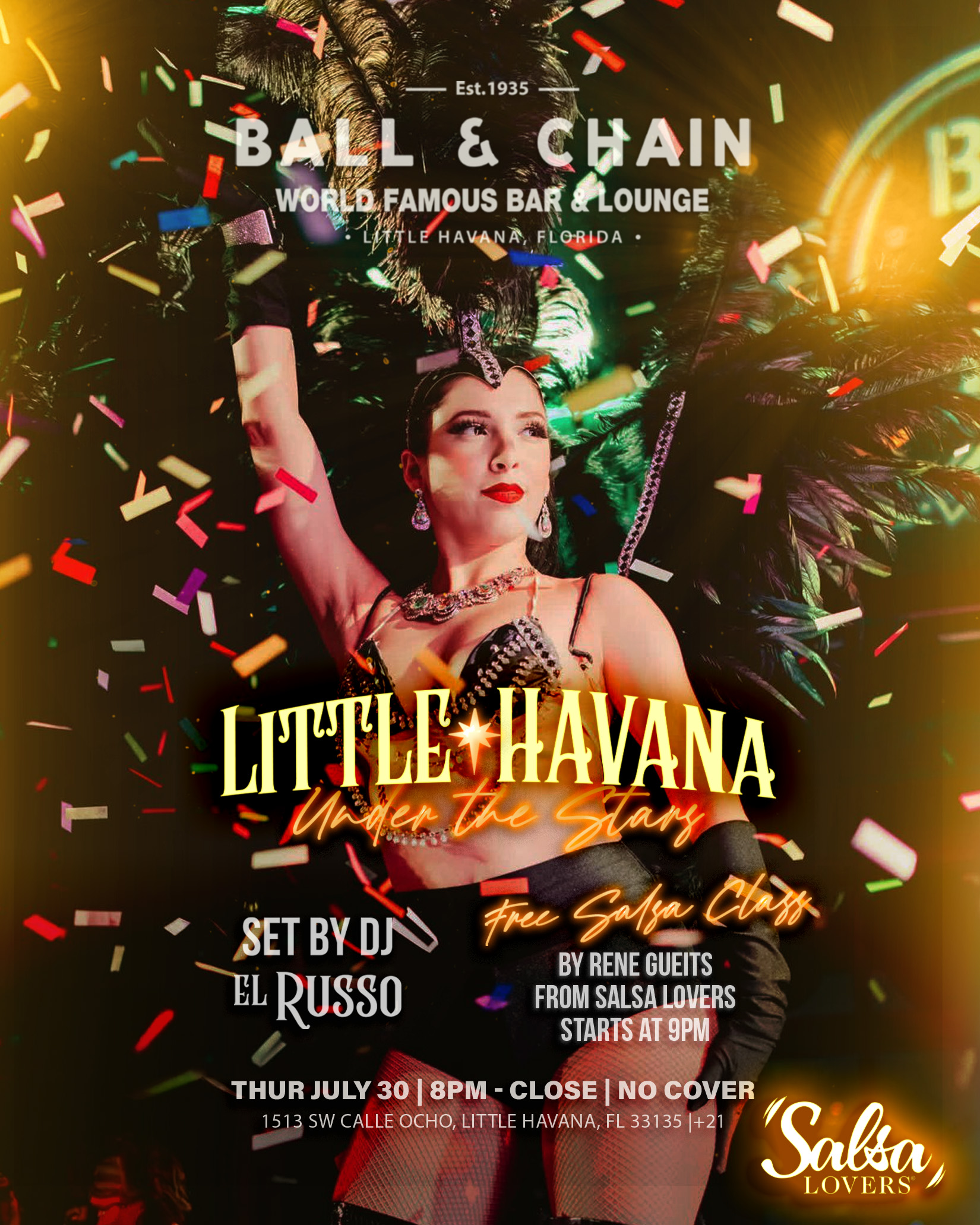 showgirl on stage at Ball & Chain dancing falling confetti