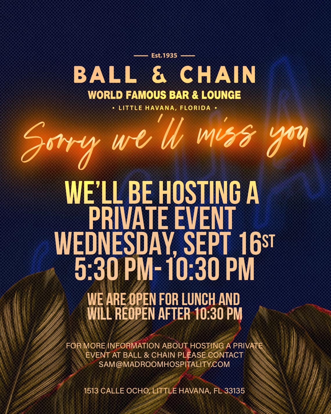 Sorry we are closed for a Private Event