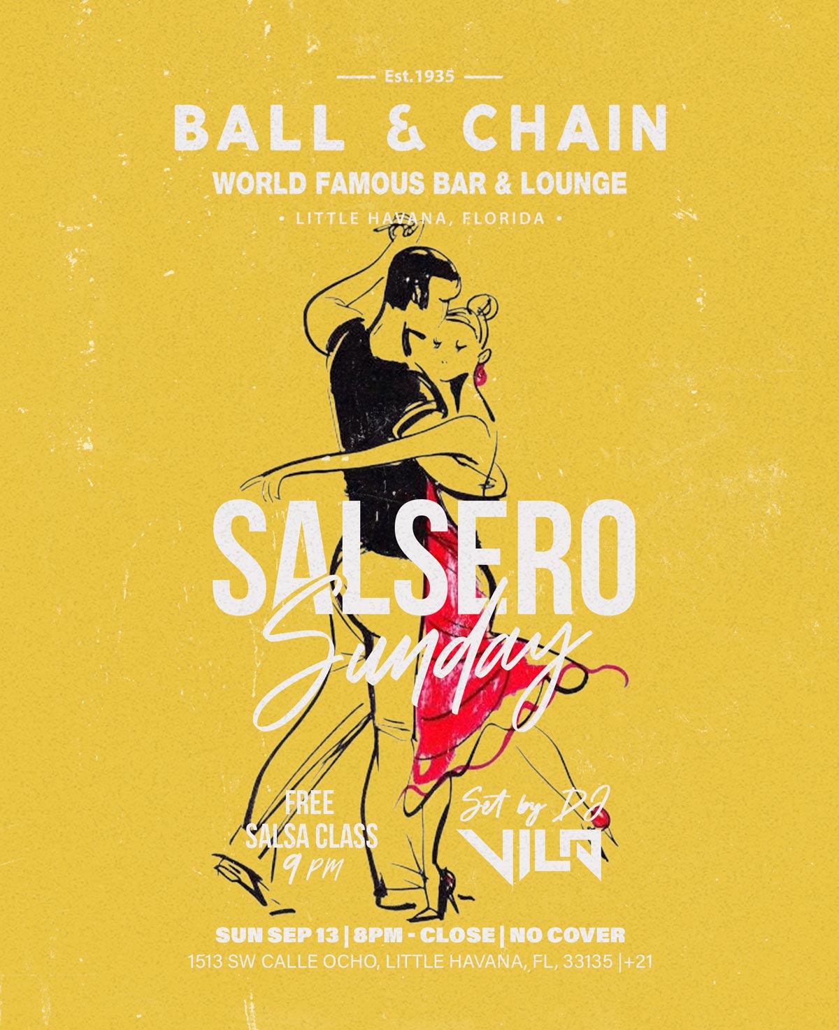 illustration of a couple dancing salsa together on a yellow background