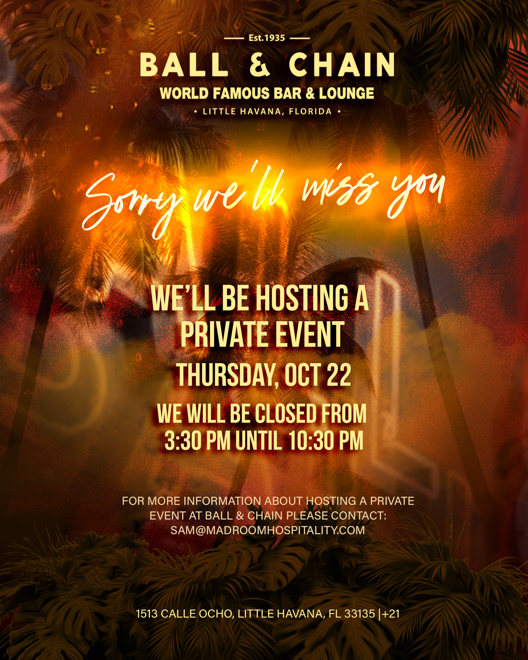 Closed for a private event October 22